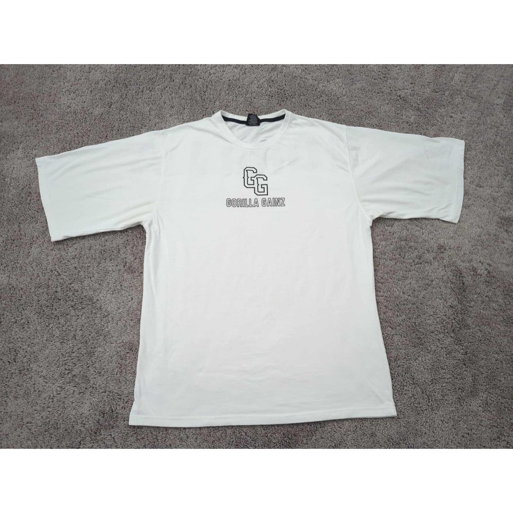 Gorilla Gainz Mens 2XL White Short Sleeve Crew Neck 80% Cotton Casual‎